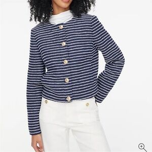 NWT J Crew Tweed Lady Jacket Antique Navy Ivory Stripe $228 size 14 gold button